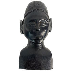 African Tanzanian Ebony wood bust carved 5939 Tribal Home Decor Handmade